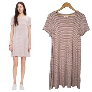 Madewell Swingy Tee Sacramento Striped Scoop Neck Short Sleeve Red Blue Dress M